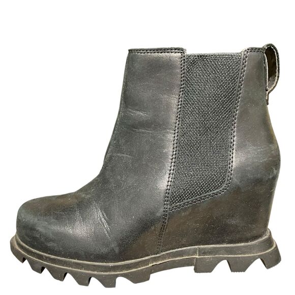 Sorel Joan of Arctic Wedge III Chelsea Boots 6 Black Leather Lug Sole - Picture 5 of 8